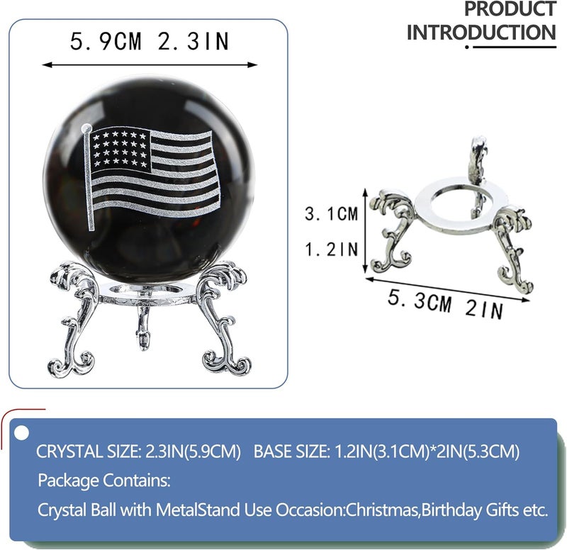 ZEERSHEE 2.3in 3D USA Flag Crystal Ball with Stand American Flag for Military Men Souvenirs Home Decor - Image 2
